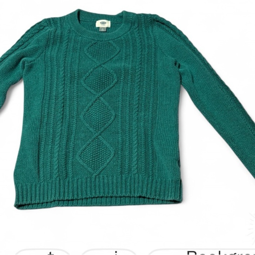 Old Navy Womens Cable Knit Sweater Size M – Emerald Green Crew Neck 60% Cotton